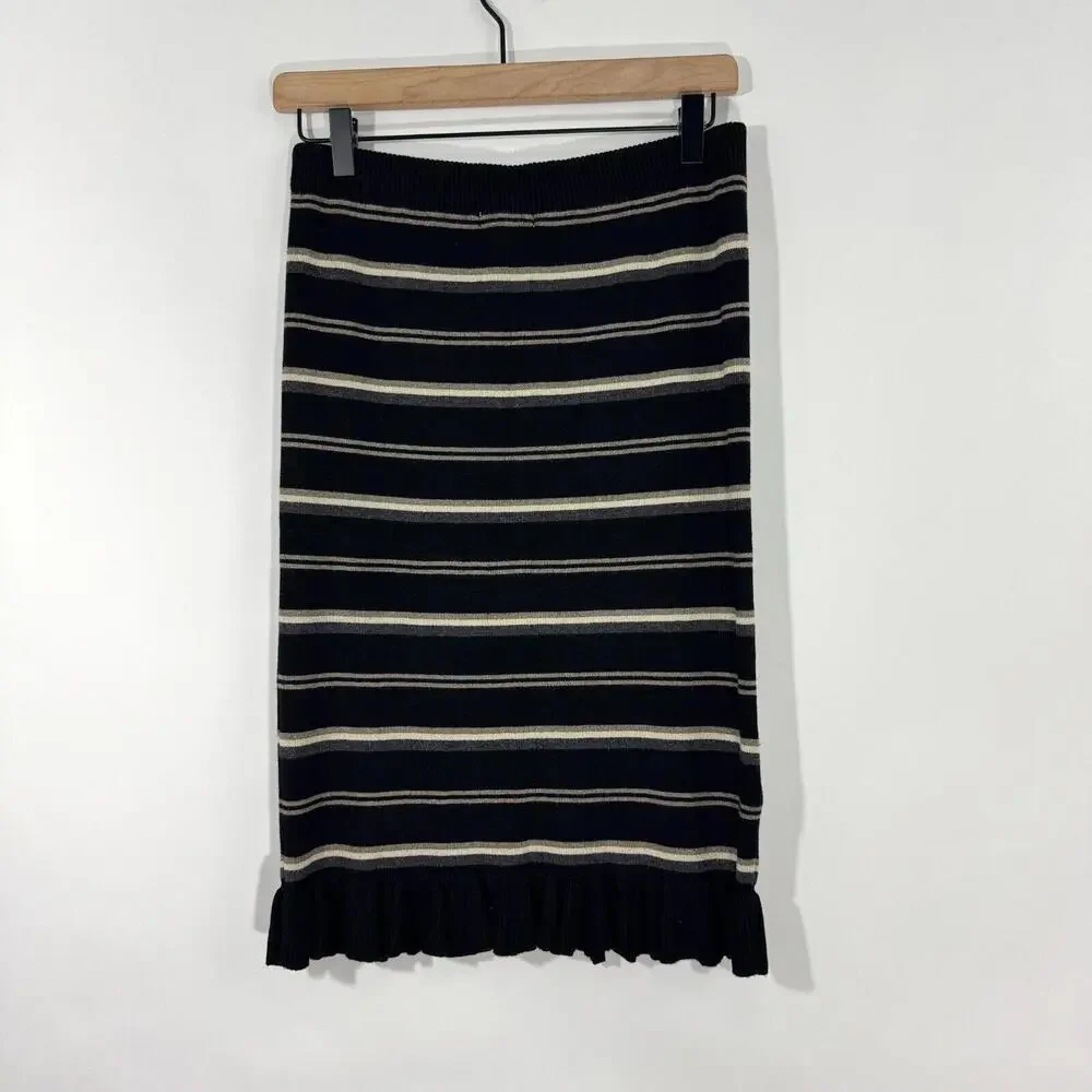 Max Studio Women’s Size Small Black Beige Striped Sweater Knit Stretch Skirt New - Picture 5 of 5